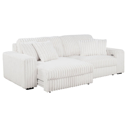 Unique Piece Furniture - Jacana Corduroy Upholstered Dual Power Chaise Sofa Ivory