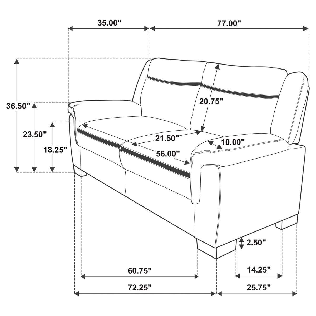 Unique Piece Furniture Arabella 2-piece Upholstered Padded Arm Sofa Set Grey