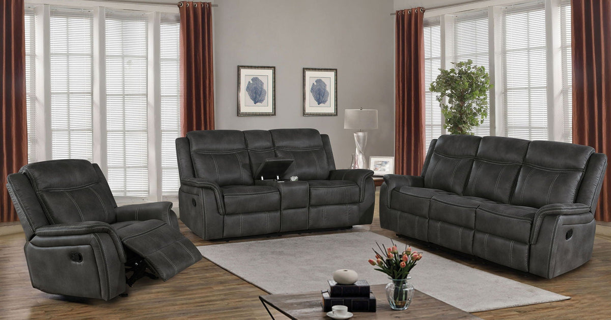 Unique Piece Furniture - Lawrence Upholstered Padded Arm Reclining Loveseat Charcoal