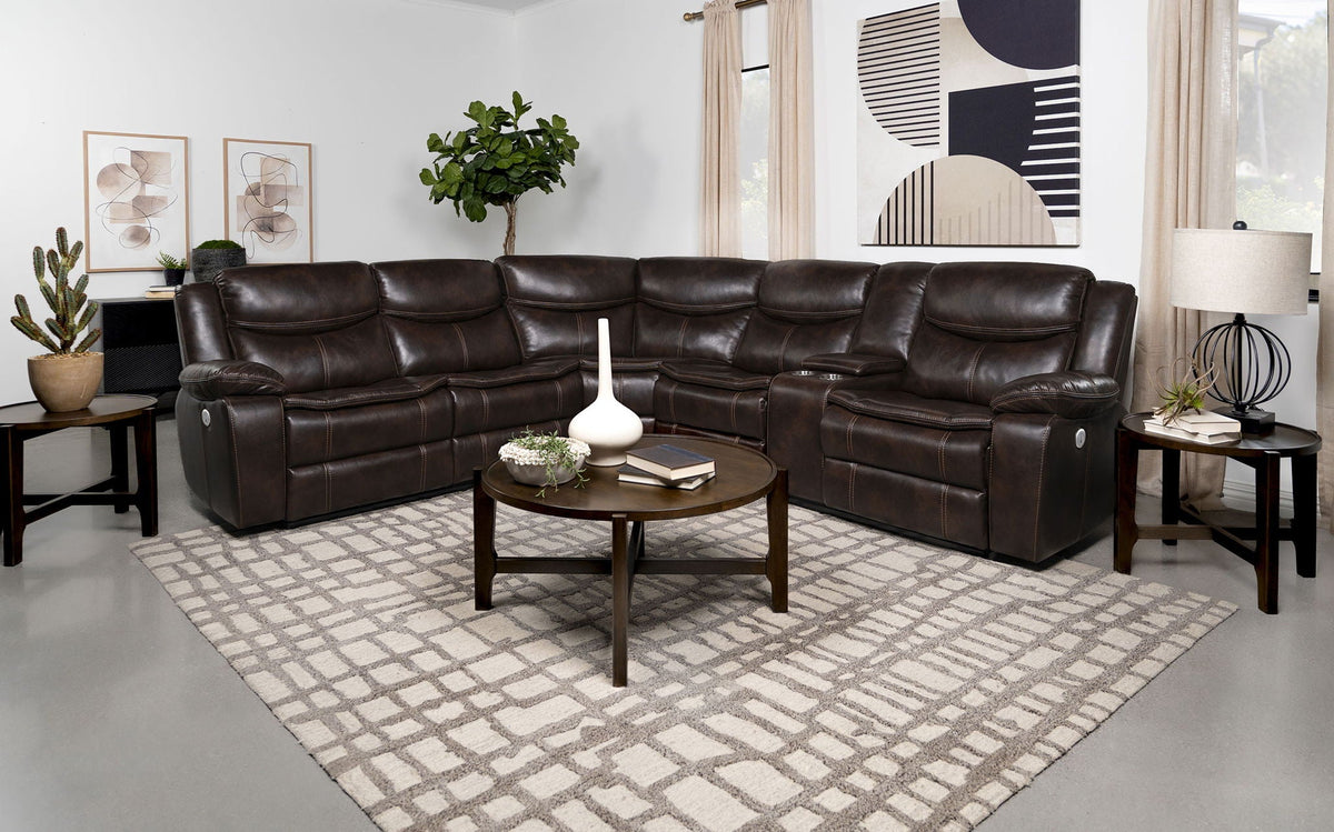 Unique Piece Furniture - Sycamore Upholstered Power Reclining Sectional Sofa Brown