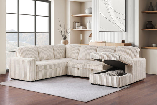 Unique Piece Furniture - Devonshire Sleeper Sectional Sofa Storage Chaise Camel