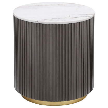 Unique Piece Furniture Jason 3-piece Round White Marble Coffee Table Set Charcoal