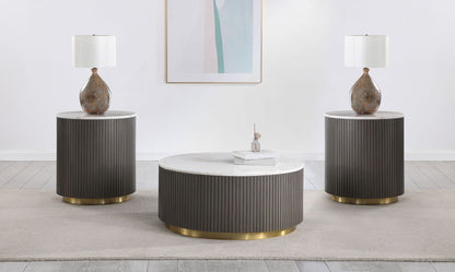 Unique Piece Furniture Jason 3-piece Round White Marble Coffee Table Set Charcoal