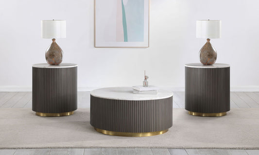 Unique Piece Furniture Jason 3-piece Round White Marble Coffee Table Set Charcoal