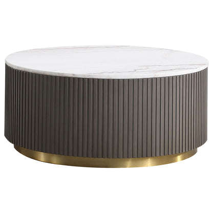 Unique Piece Furniture Jason 3-piece Round White Marble Coffee Table Set Charcoal