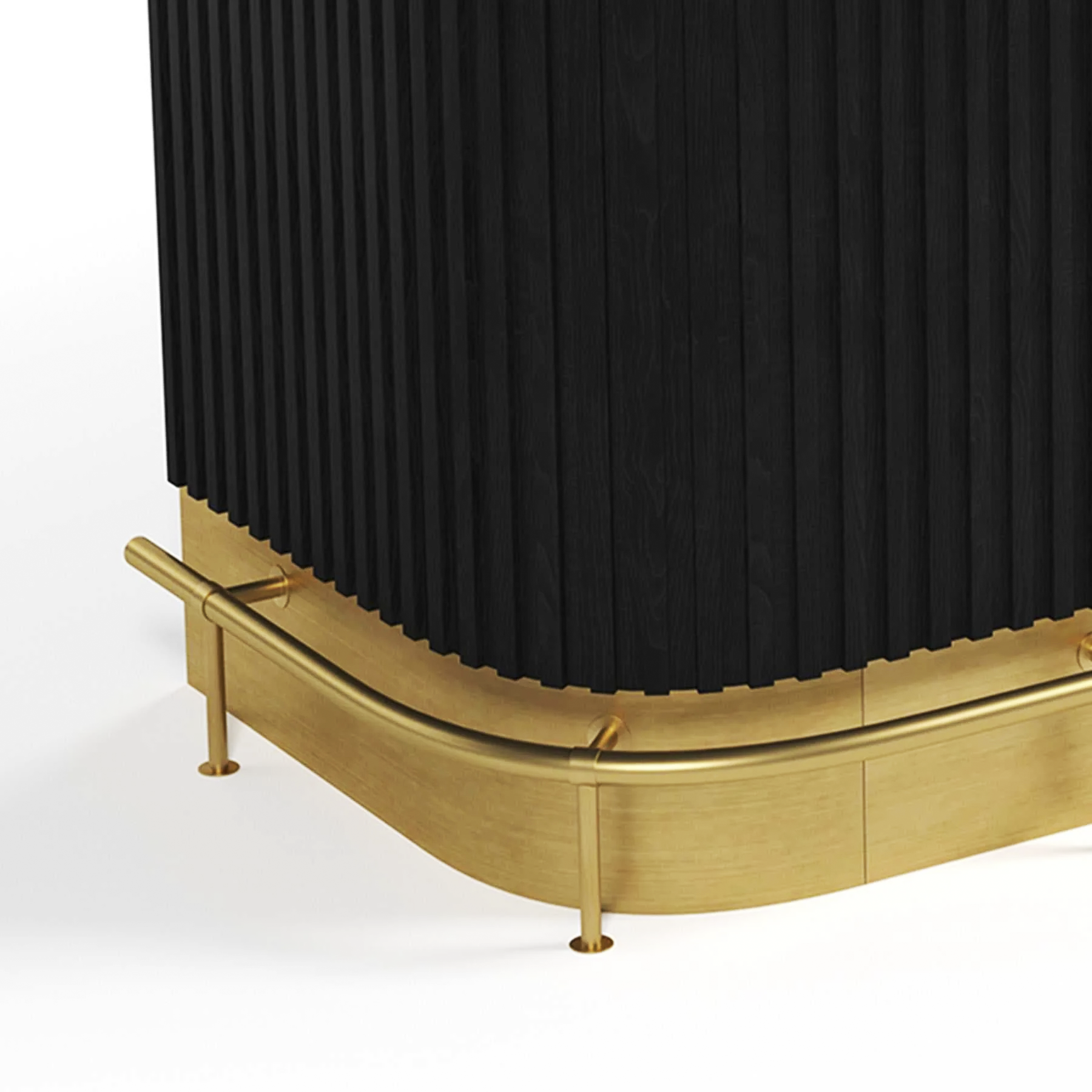 Optional Foot Rail for Prohibition 60" Cocktail Bar shown in Black with brass. 1-Year Limited Warranty