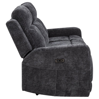 Unique Piece Furniture - Kennett Chenille Upholstered Power Reclining Sofa Dark Grey