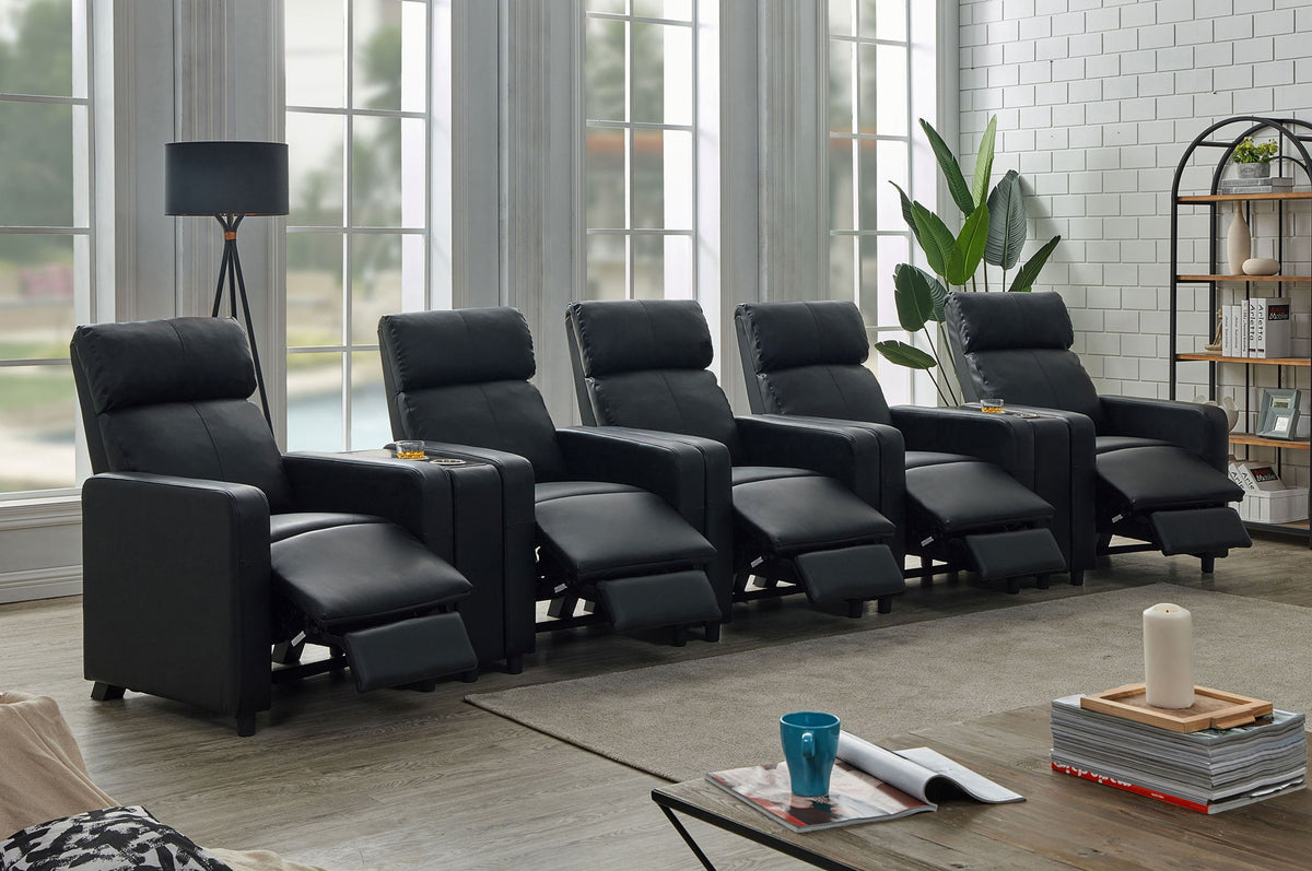 Unique Piece Furniture Toohey Upholstered Tufted Recliner Living Room Set Black