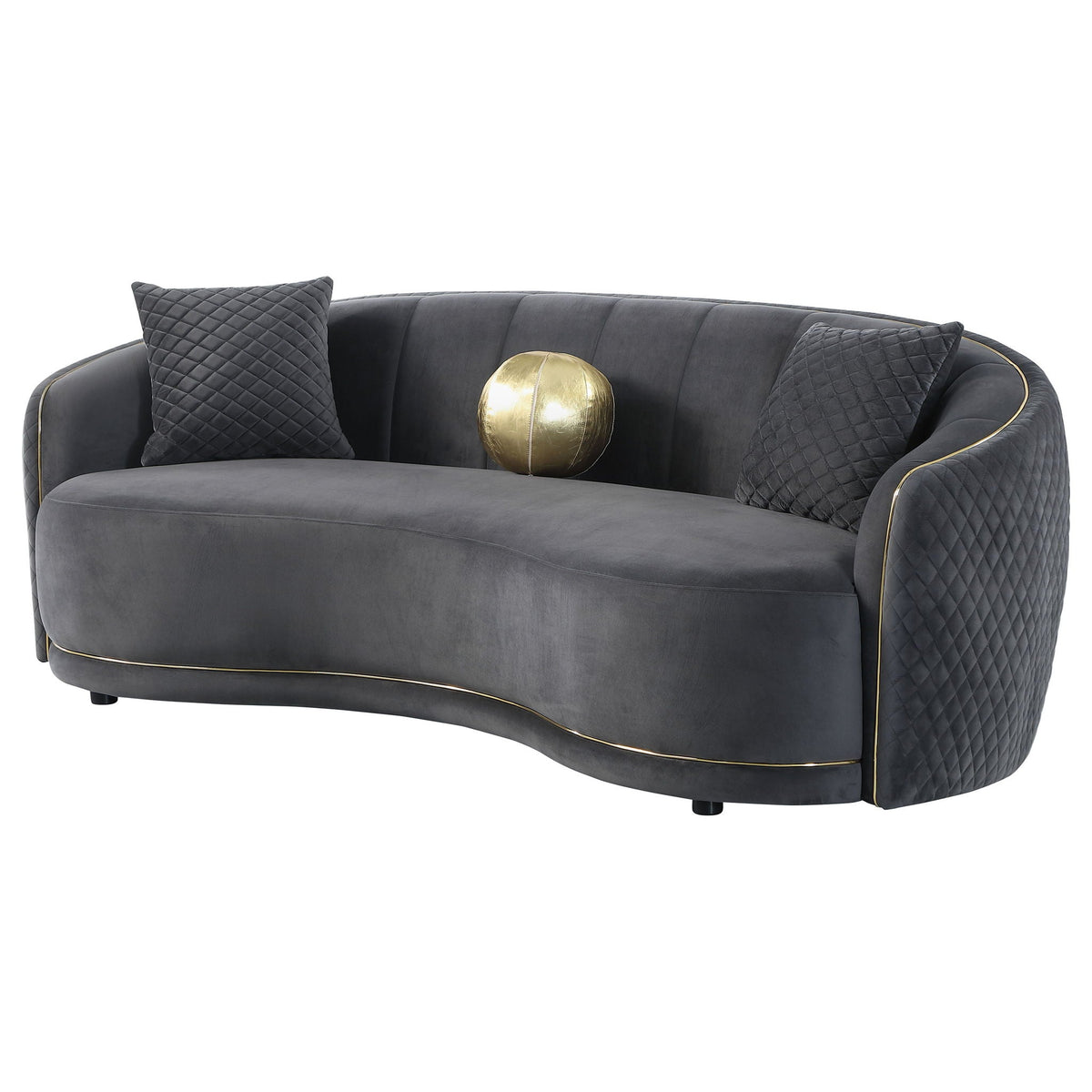 Unique Piece Furniture Brookside Velvet Upholstered Curved Sofa Dark Grey