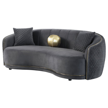 Unique Piece Furniture Brookside Velvet Upholstered Curved Sofa Dark Grey