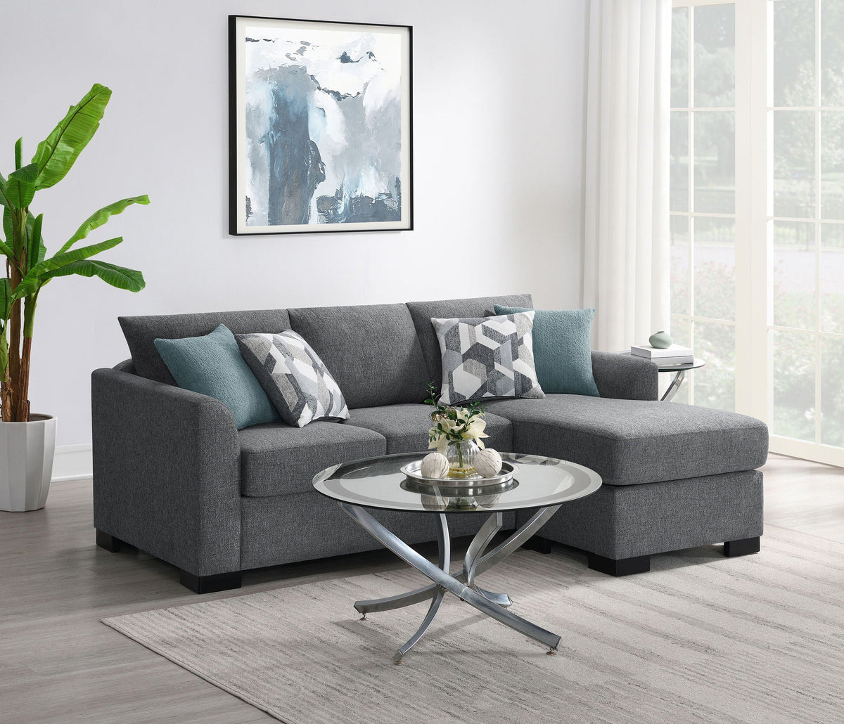 Unique Piece Furniture - Storey Upholstered Sleeper Sectional Chaise Sofa Grey