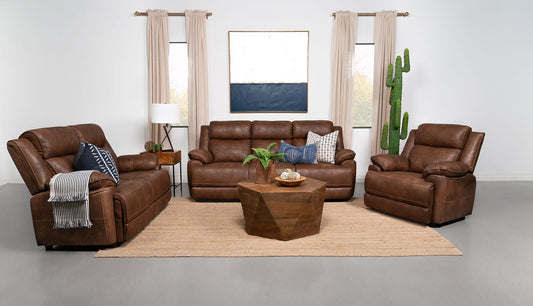 Unique Piece Furniture - Ellington 3-piece Upholstered Padded Arm Sofa Set Dark Brown