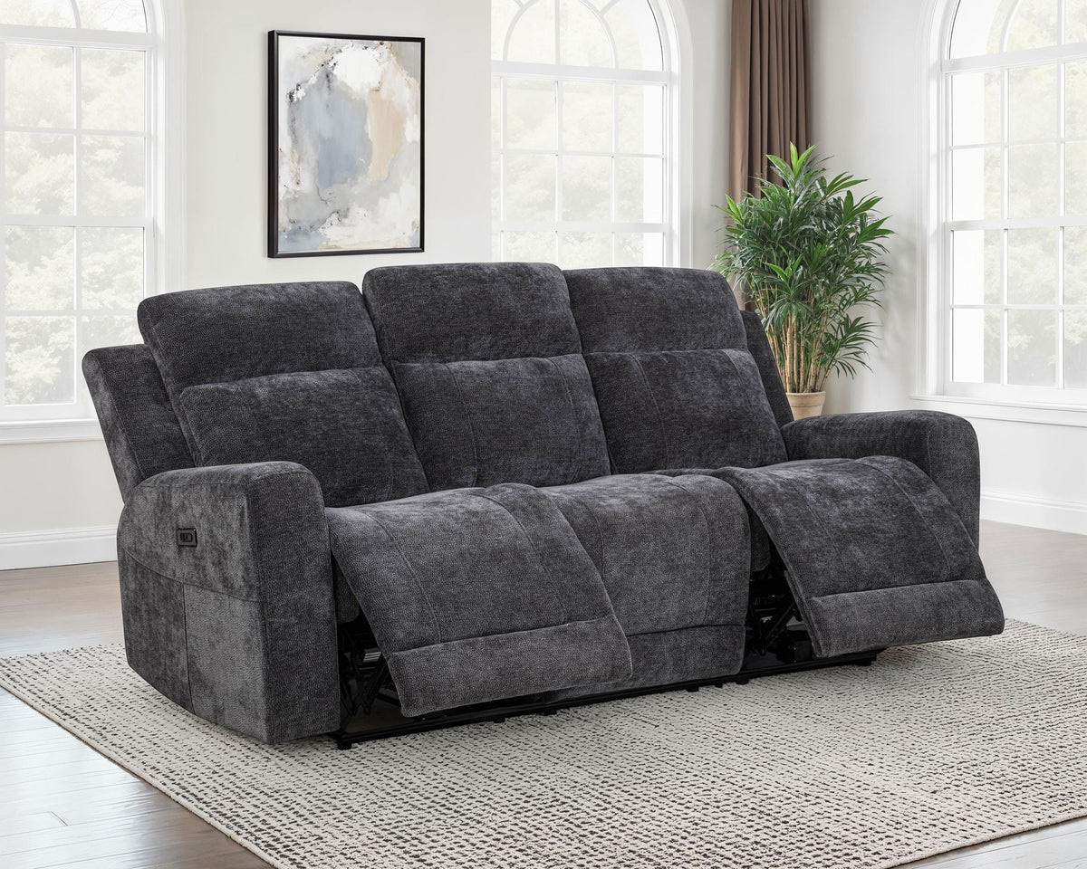 Unique Piece Furniture - Kennett Chenille Upholstered Power Reclining Sofa Dark Grey