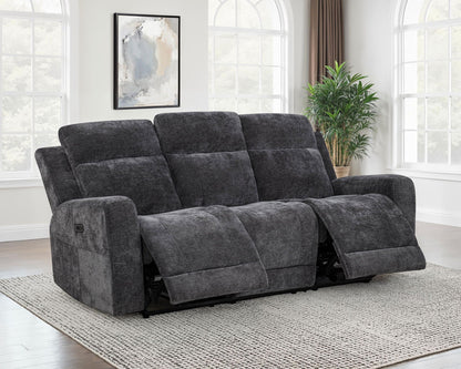Unique Piece Furniture - Kennett Chenille Upholstered Power Reclining Sofa Dark Grey