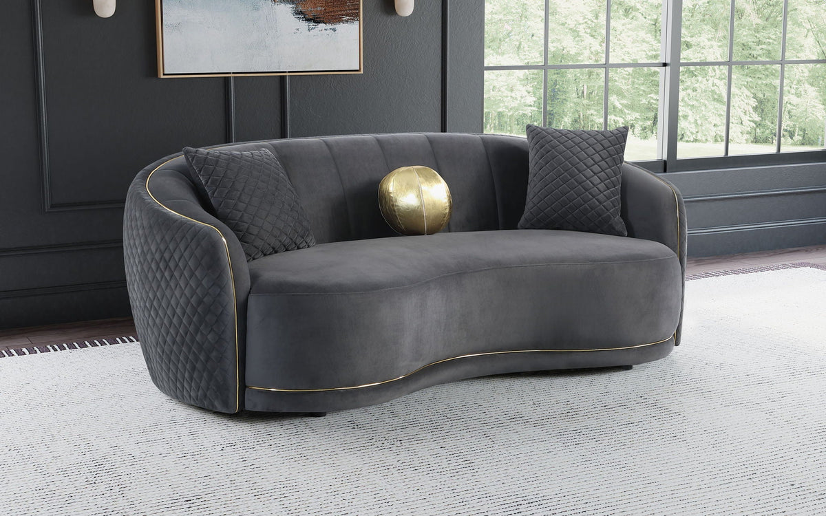 Unique Piece Furniture Brookside Velvet Upholstered Curved Sofa Dark Grey