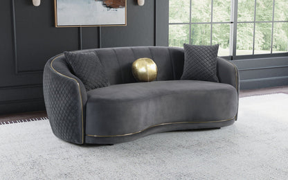 Unique Piece Furniture Brookside Velvet Upholstered Curved Sofa Dark Grey