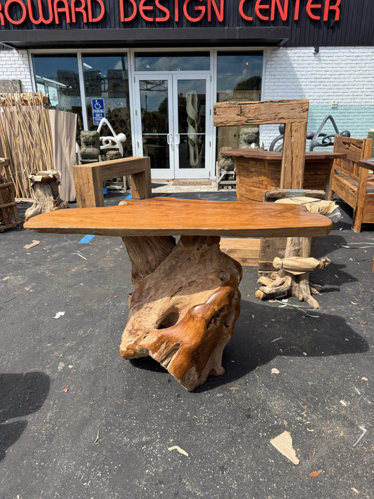 The Broward Design Center - Teak Root Slab Top Bar Table XL (B)