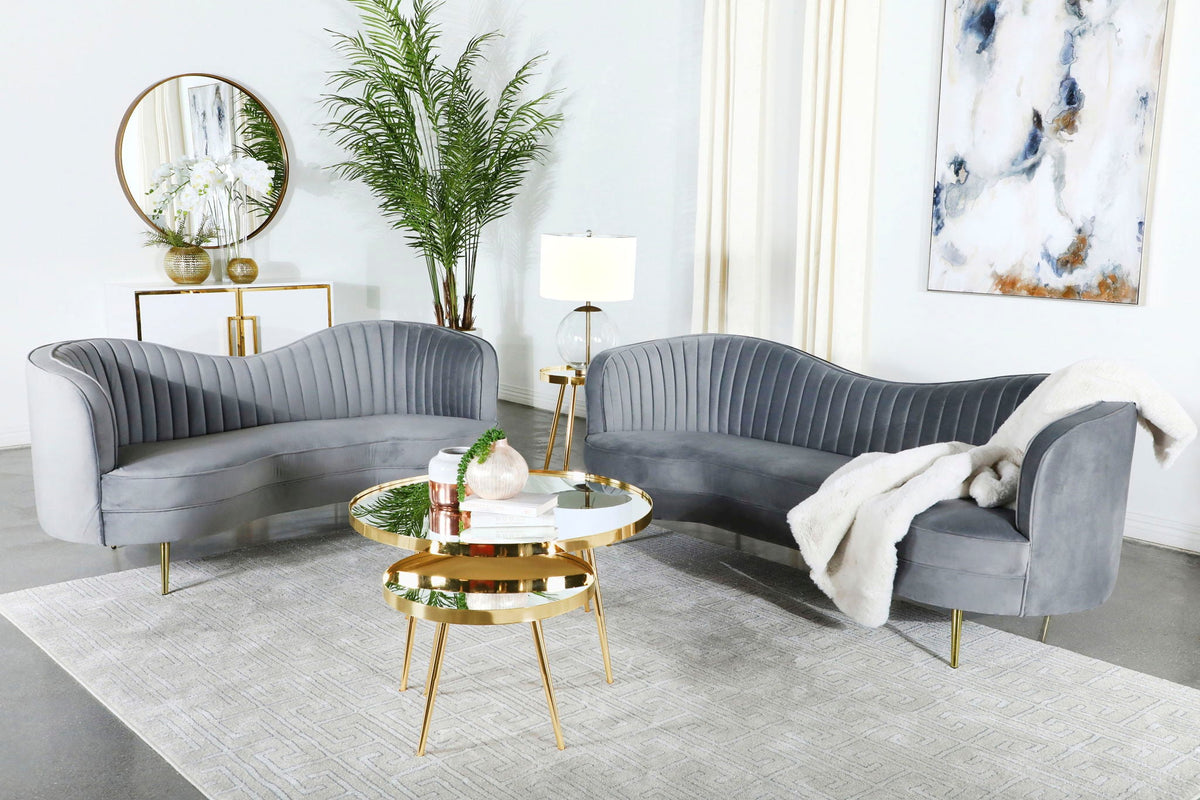 Unique Piece Furniture Sophia 2-piece Upholstered Channel Tufted Sofa Set Grey