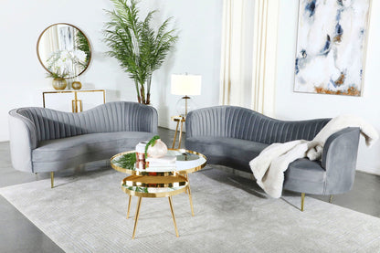 Unique Piece Furniture Sophia 2-piece Upholstered Channel Tufted Sofa Set Grey