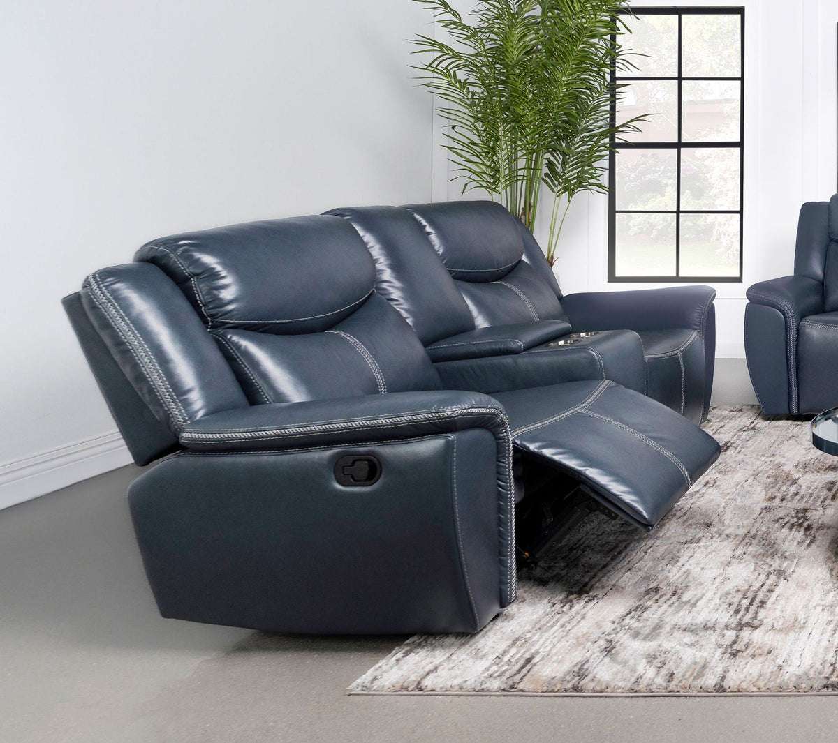 Unique Piece Furniture - Sloane Upholstered Padded Arm Reclining Loveseat Blue