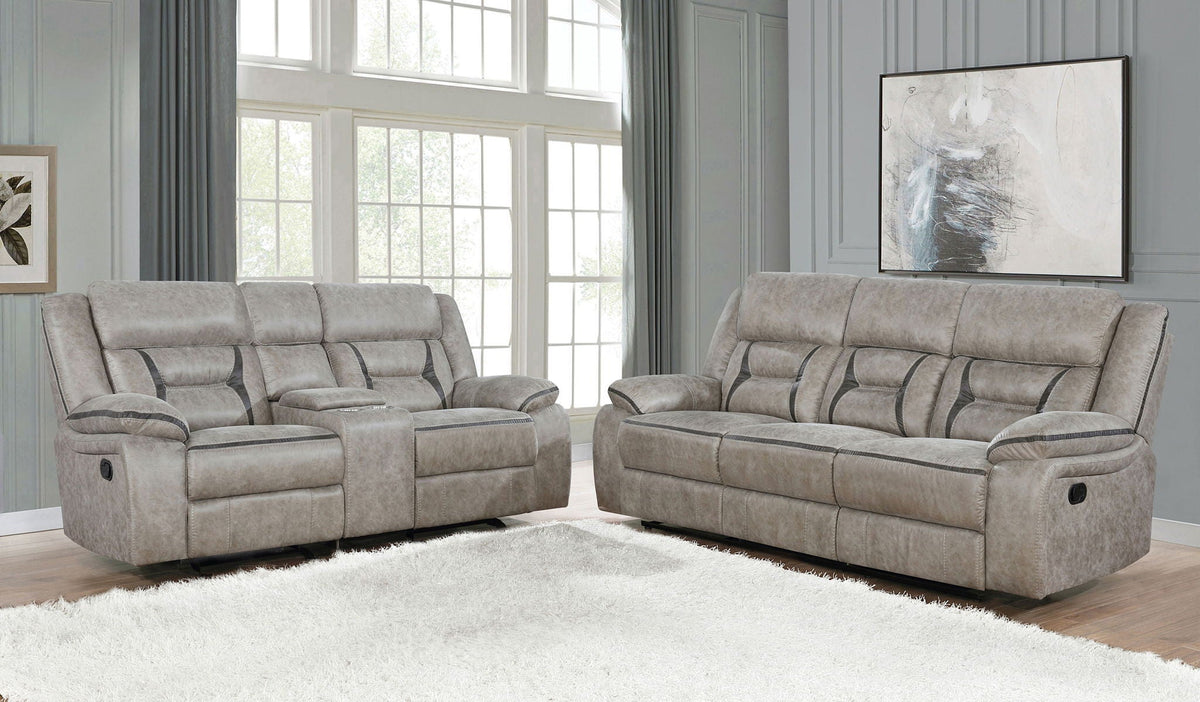 Unique Piece Furniture - Greer 2-piece Upholstered Reclining Sofa Set Taupe