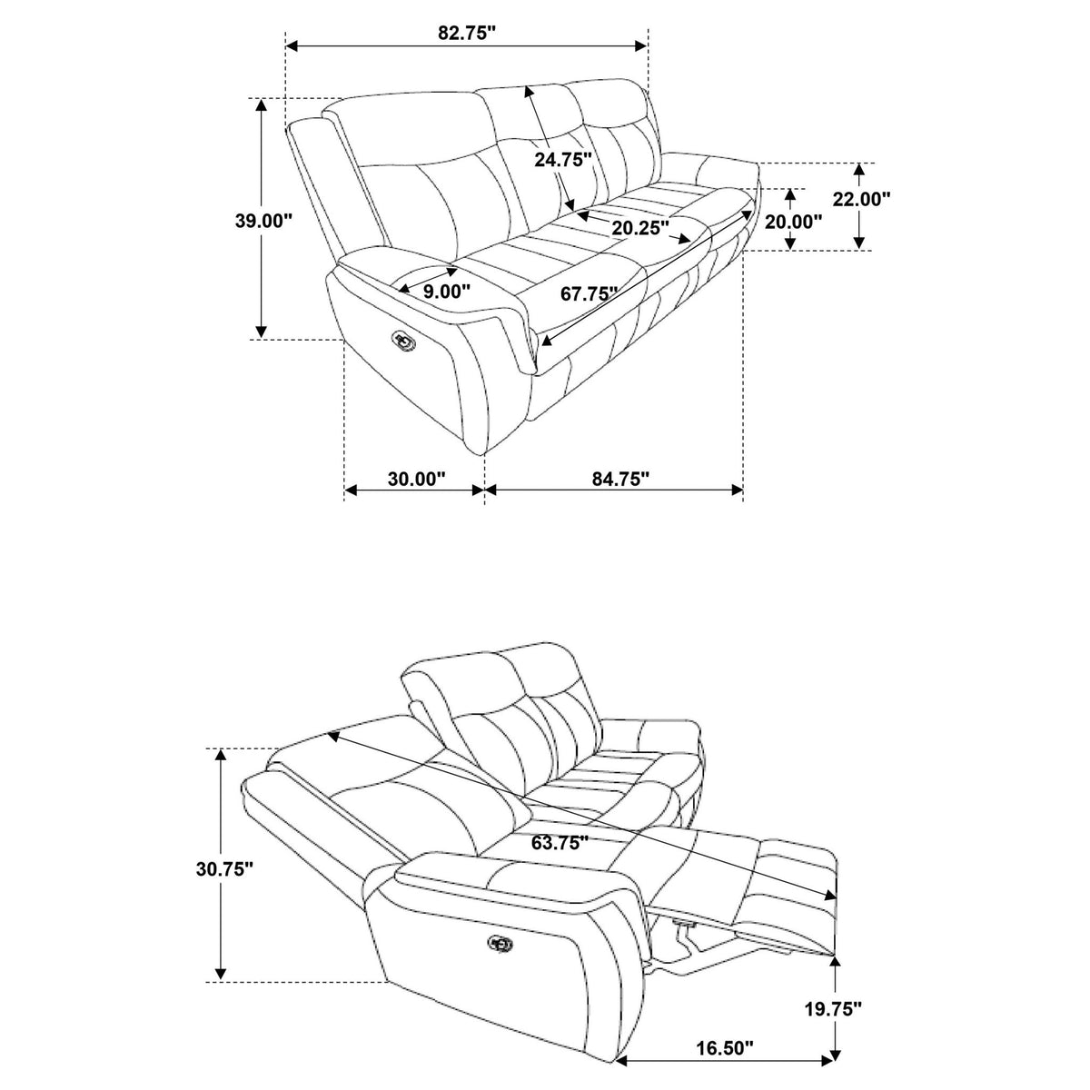 Unique Piece Furniture - Lawrence Upholstered Padded Arm Reclining Sofa Charcoal
