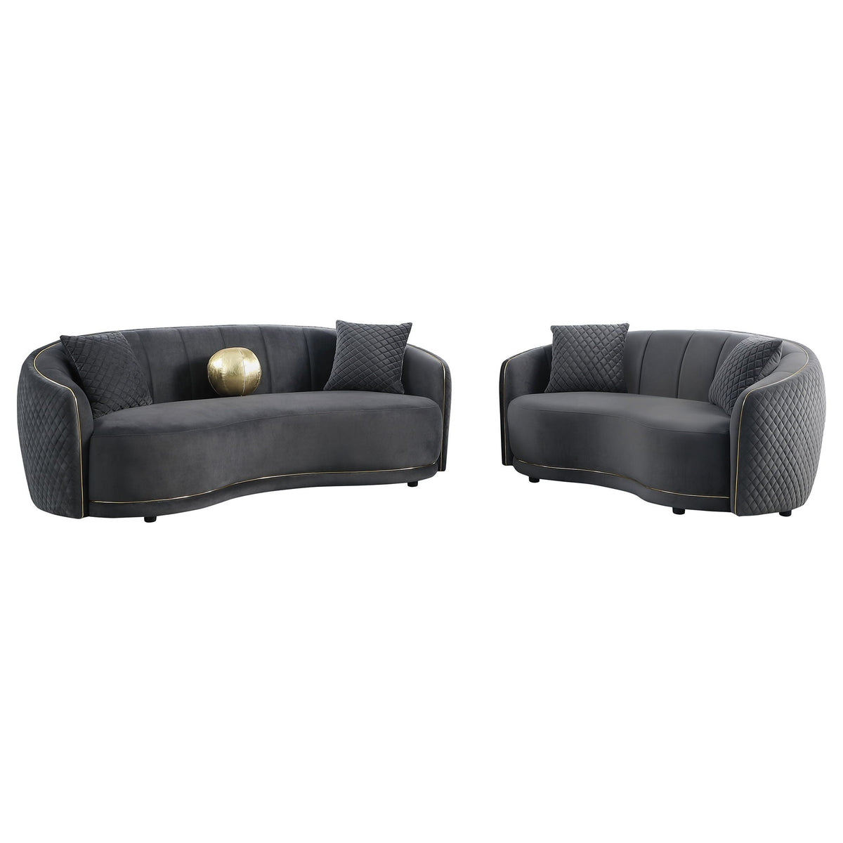 Unique Piece Furniture - Brookside 2-piece Velvet Upholstered Sofa Set Dark Grey