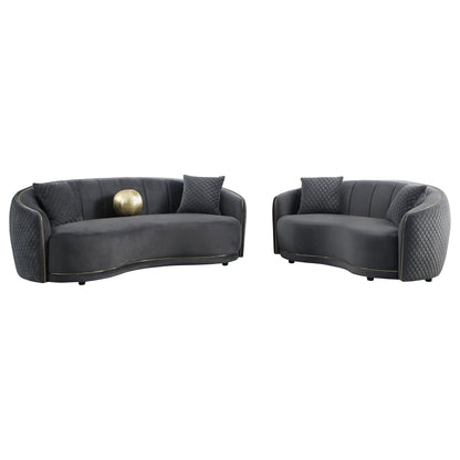 Unique Piece Furniture - Brookside 2-piece Velvet Upholstered Sofa Set Dark Grey