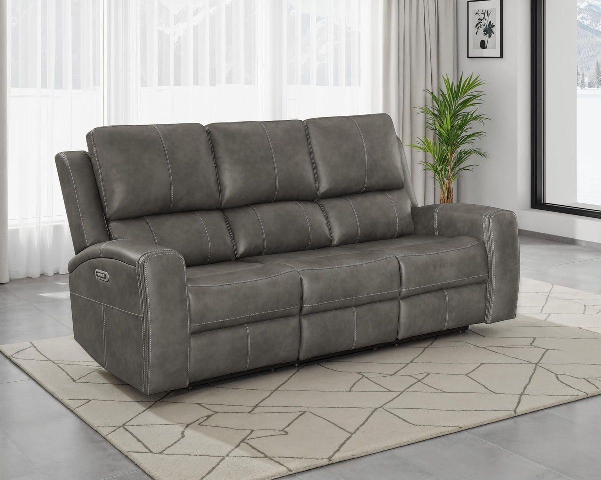 Unique Piece Furniture Brickston Triple Power Reclining Sofa Charcoal