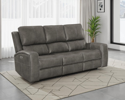 Unique Piece Furniture Brickston Triple Power Reclining Sofa Charcoal