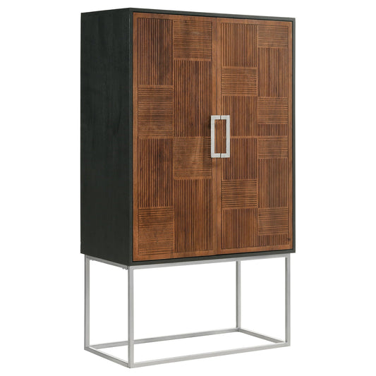 Unique Piece Furniture Borman 2-door Home Bar Cabinet Wine Storage Walnut and Black