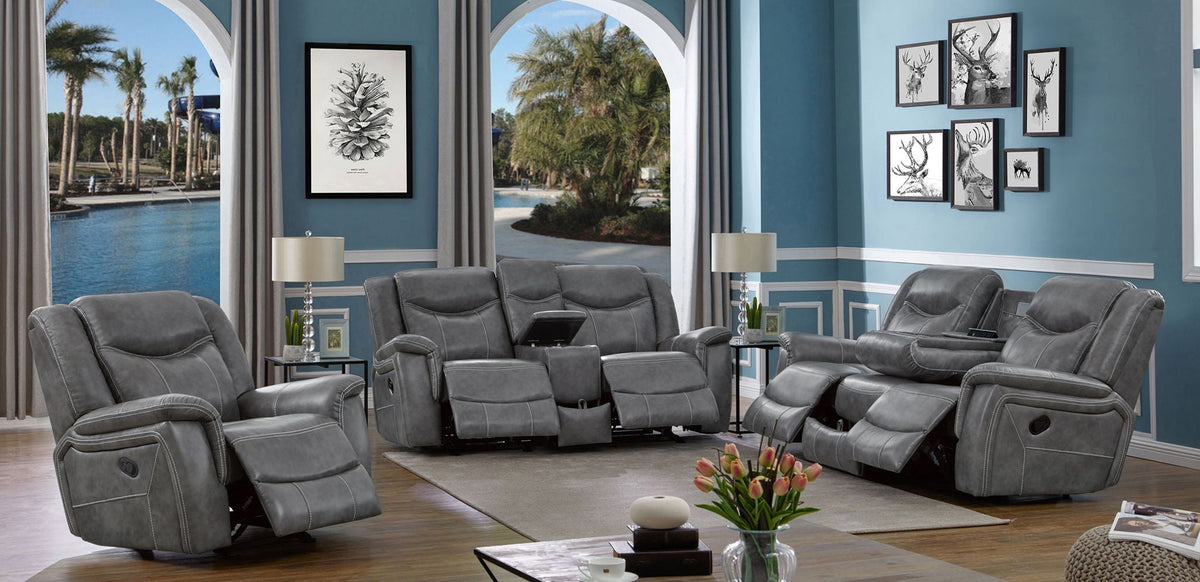 Unique Piece Furniture Conrad 3-piece Upholstered Padded Arm Motion Sofa Set Grey