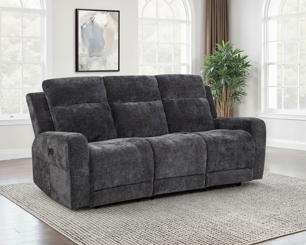 Unique Piece Furniture - Kennett Chenille Upholstered Power Reclining Sofa Dark Grey