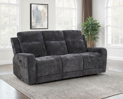 Unique Piece Furniture - Kennett Chenille Upholstered Power Reclining Sofa Dark Grey