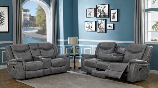 Unique Piece Furniture Conrad 2-piece Upholstered Padded Arm Motion Sofa Set Grey