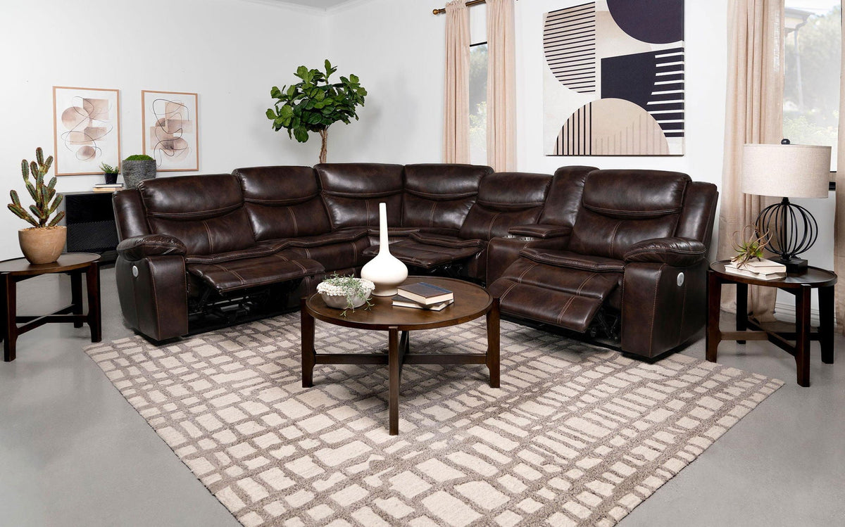 Unique Piece Furniture - Sycamore Upholstered Power Reclining Sectional Sofa Brown