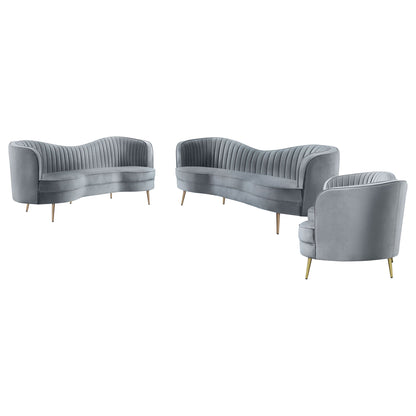 Unique Piece Furniture Sophia 3-piece Upholstered Channel Tufted Sofa Set Grey