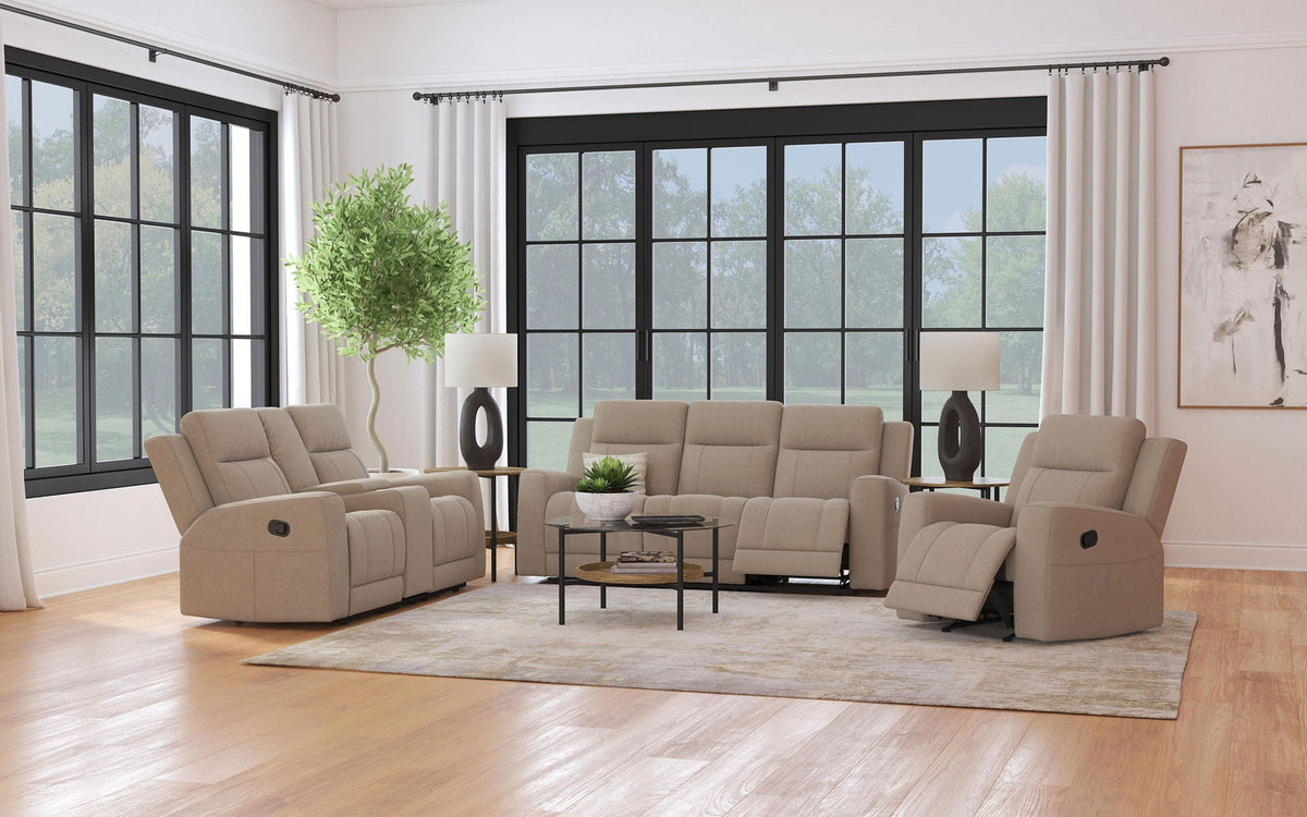 Unique Piece Furniture Brentwood 3-piece Upholstered Reclining Sofa Set Taupe