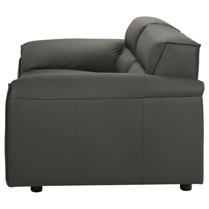 Unique Piece Furniture Buxton Top Grain Leather Upholstered Loveseat Graphite