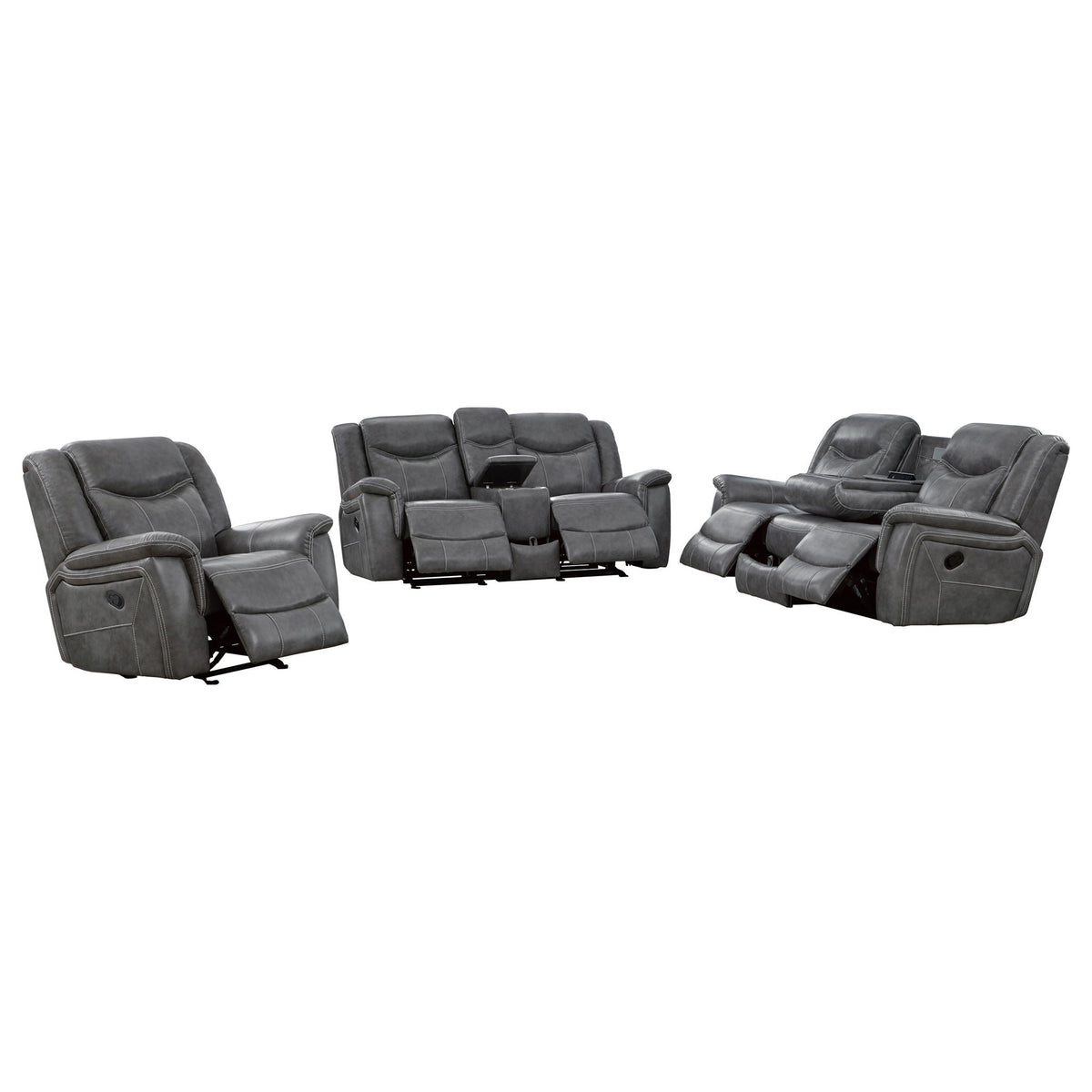 Unique Piece Furniture Conrad 3-piece Upholstered Padded Arm Motion Sofa Set Grey