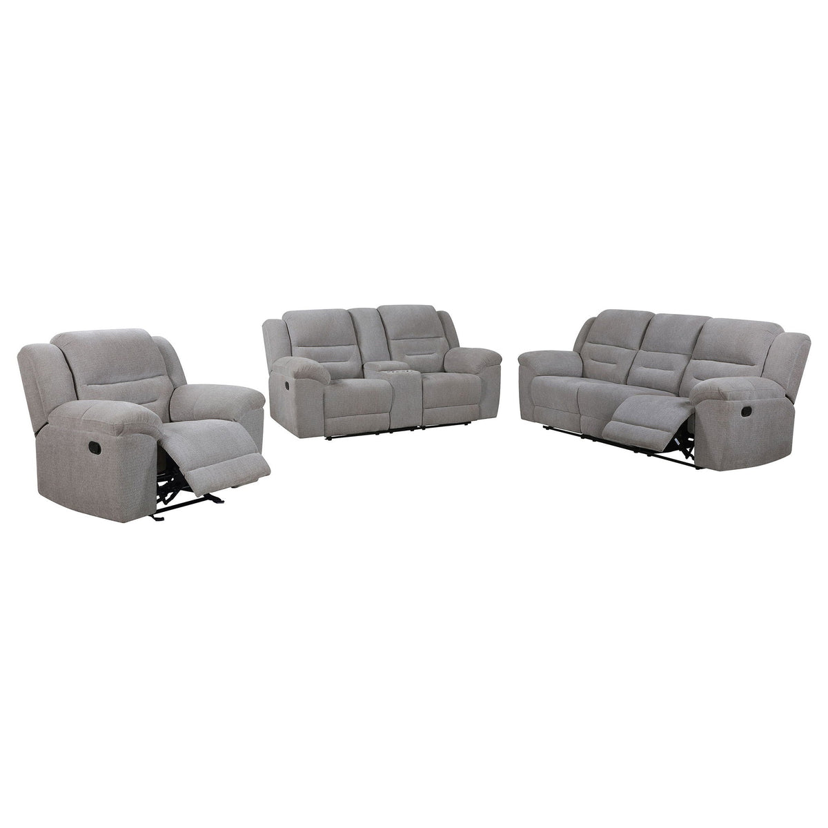 Unique Piece Furniture - Gilson 3-piece Chenille Upholstered Reclining Sofa Set Grey