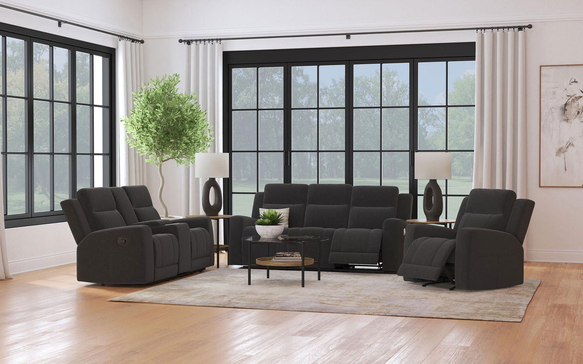 Unique Piece Furniture - Brentwood 3-piece Upholstered Reclining Sofa Set Charcoal