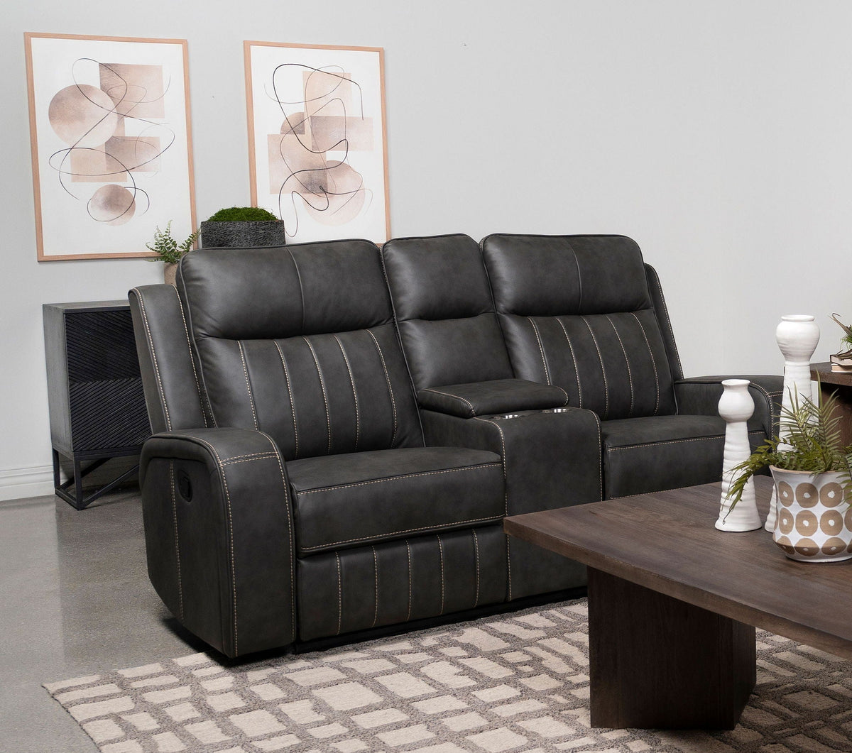 Unique Piece Furniture - Raelynn Upholstered Track Arm Motion Loveseat Grey