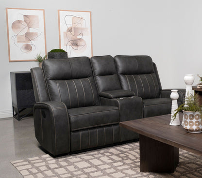 Unique Piece Furniture - Raelynn Upholstered Track Arm Motion Loveseat Grey