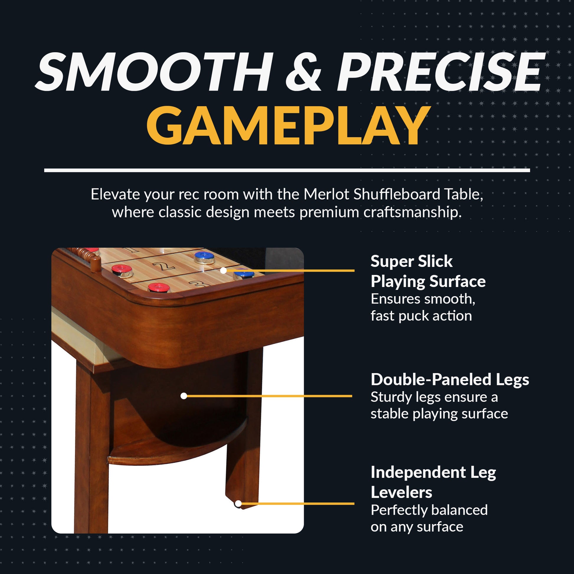 9 ft Merlot shuffleboard table with walnut finish, smooth playing surface, double-paneled legs, and sturdy wood construction. - Build Your Man Cave - Merlot Shuffleboard Table 9 ft - Walnut Finish - Default Title - BG1305