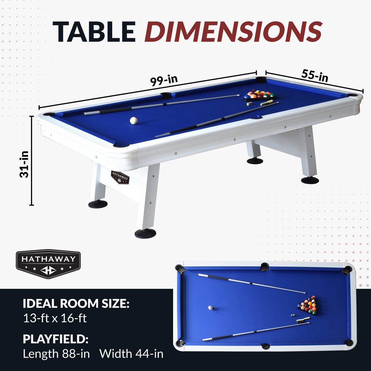 Blue Wave Alpine 8-ft Outdoor Pool Table - White with Blue Felt