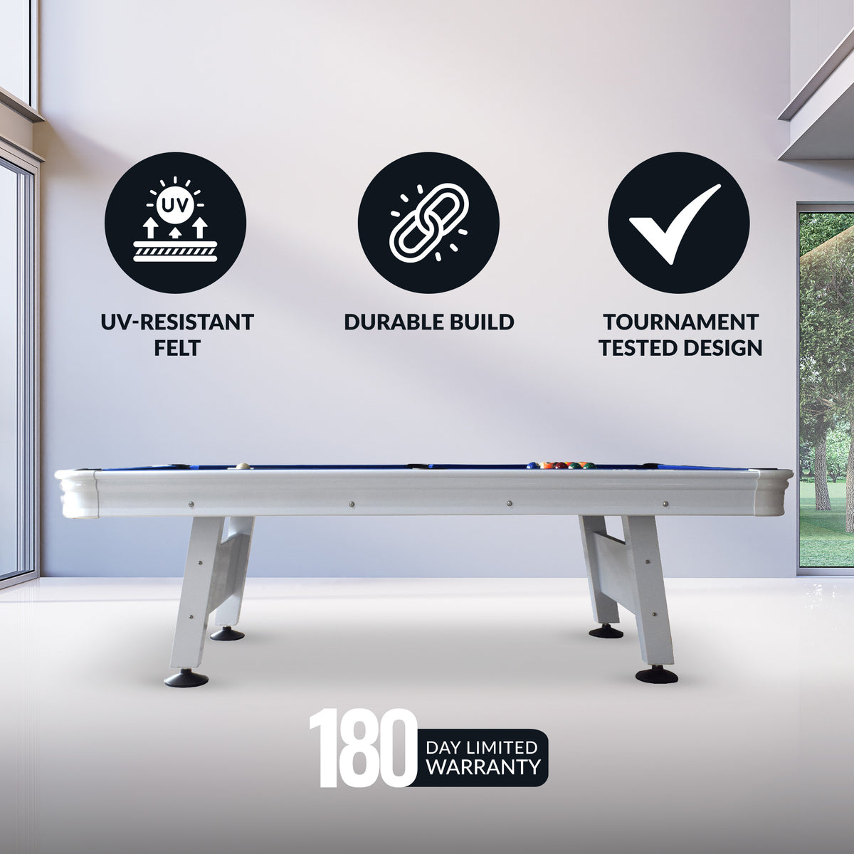 Blue Wave Alpine 8-ft Outdoor Pool Table - White with Blue Felt