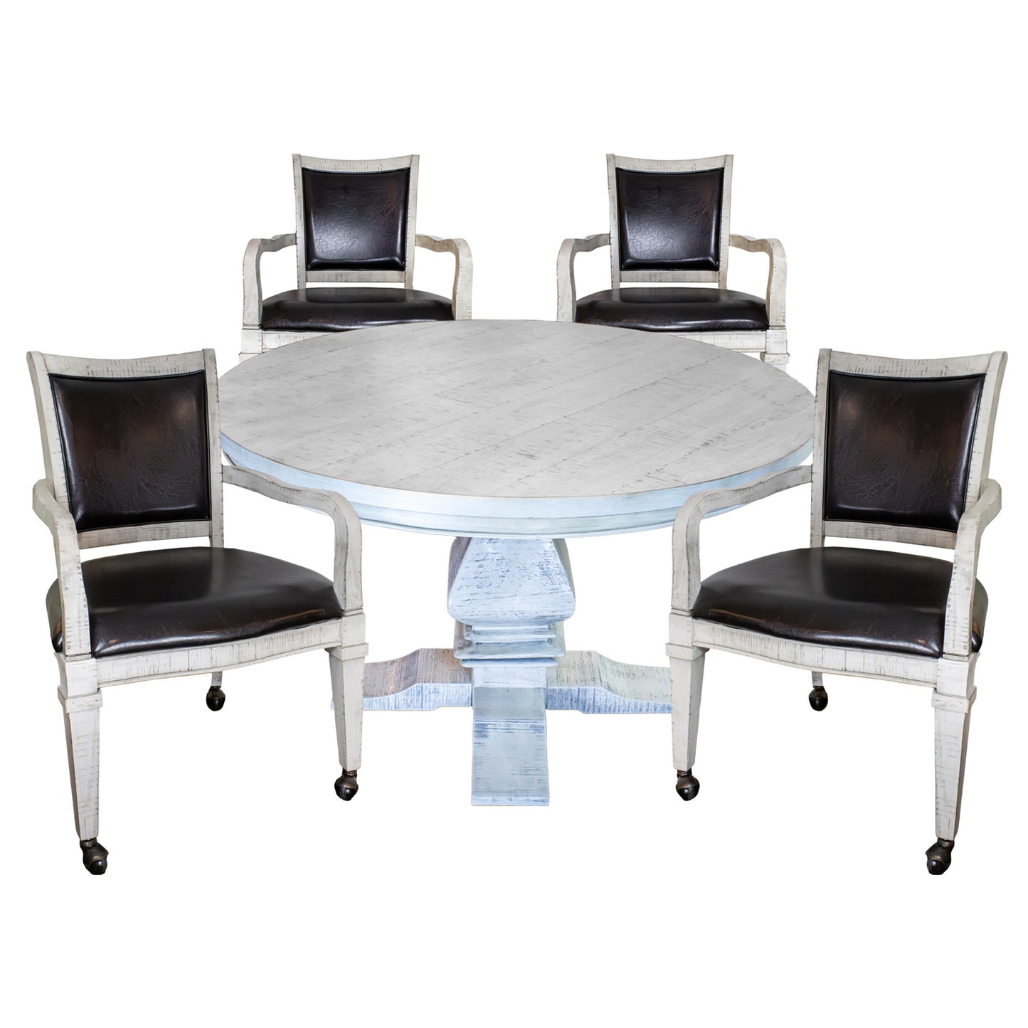 Montecito 48-in Poker Table and Dining Top with 4 Armchairs. chairs upholstered in stain-resistant leatherette.  Seats 8. Built-in drink holders and chip slots.