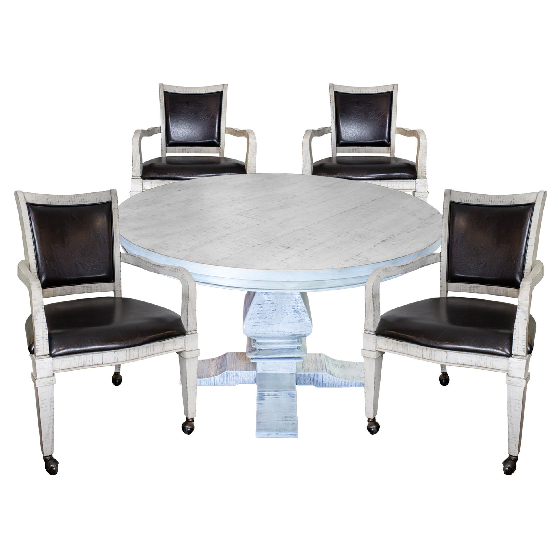 Montecito 48-in Poker Table and Dining Top with 4 Armchairs. chairs upholstered in stain-resistant leatherette.  Seats 8. Built-in drink holders and chip slots.
