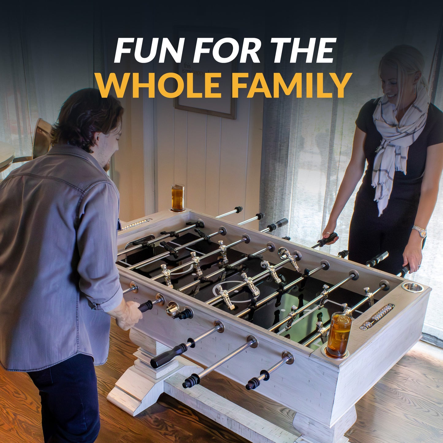 Montecito 55" driftwood foosball table cross-supported playfield provides stable play to keep friends and family delighted for years.
